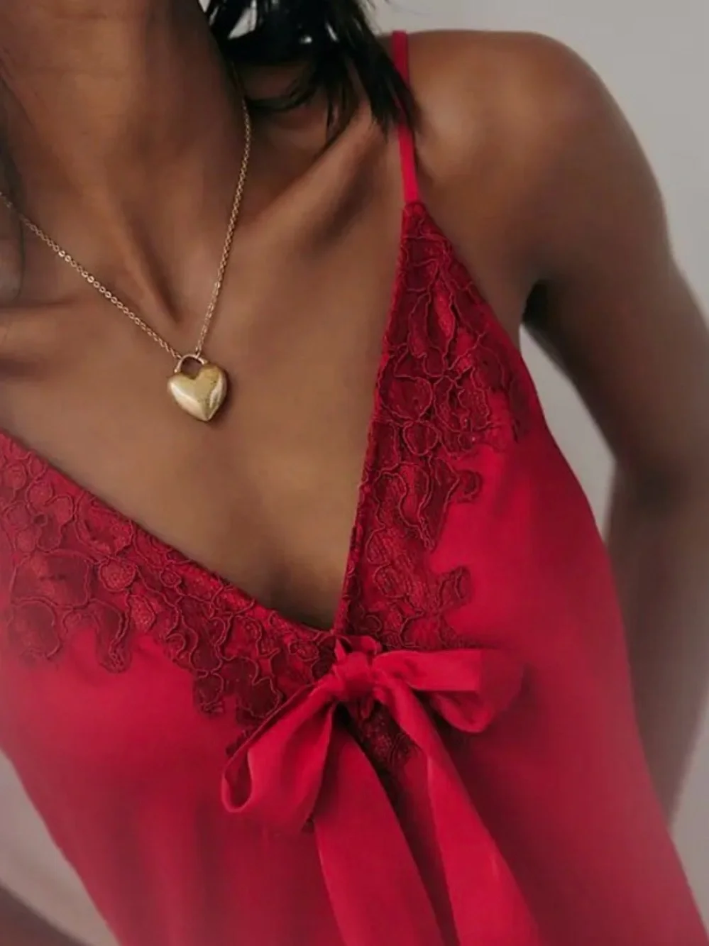 Free People Red Lace-Trim Slip Chemise